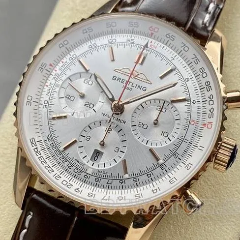 collectible watch BLS factory silver white dialBreitling aviation chronographrose goldleather strap model front live photo