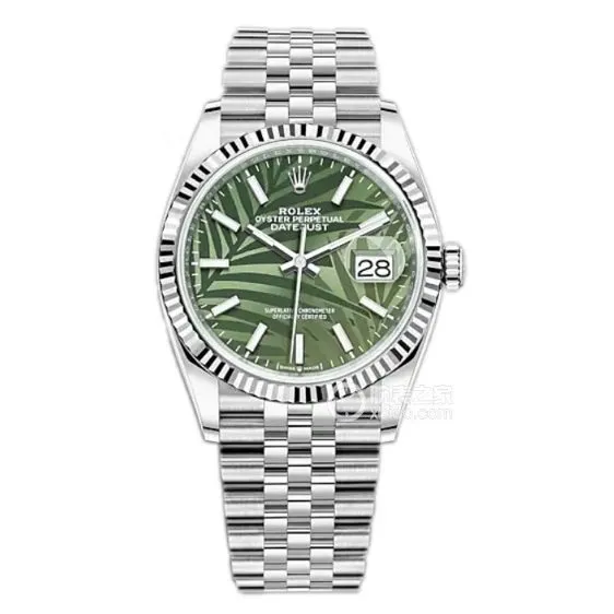 C factory Rolex log top-tier 1:1super green palm leaf pattern plate 36mm steel bracelet model m126234-0047front live photo