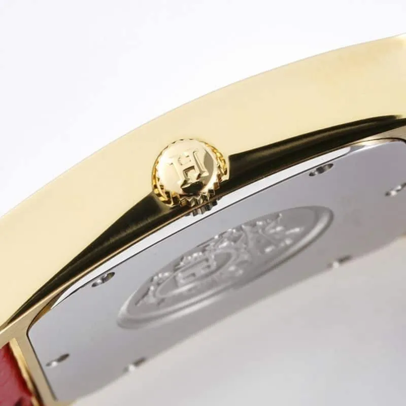 Hermès ladies' watchtop-tier replicaHeureH series quartz square fashion watch vermilion braceletrose gold plate front view
