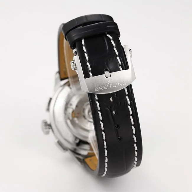 GF Factorytop-tier watch Breitling B01chronograph men's white dial black belt v2 upgraded version automatic movementleather strap watch side cover picture