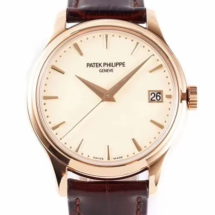 ZF Factorytop-tier watch Patek Philippe men's gold plate brown belt classic series automatic movementleather strap watch front view