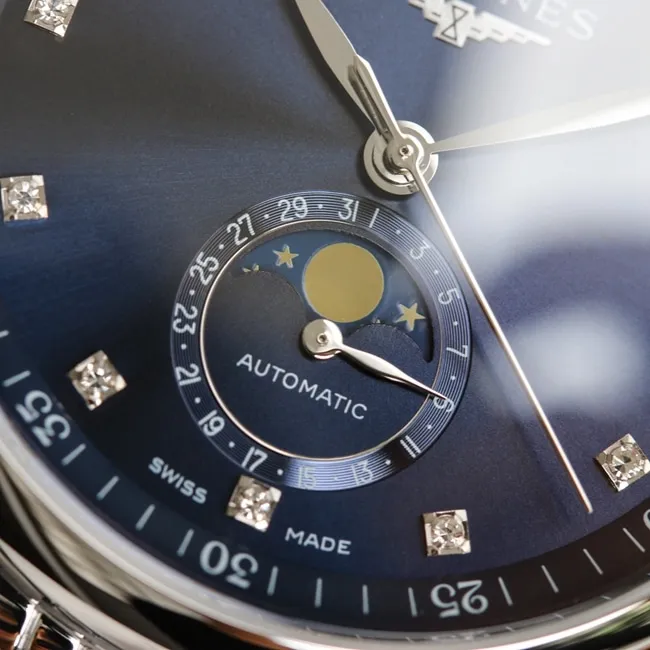 GF Factorytop-tier watch Longines automatic movement men's blue dial master series moon phasesteel bracelet watch front view