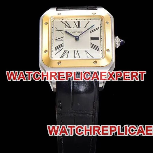 Cartier watch F1 factory Santos white dialyellow gold ring leather strap model front live photo