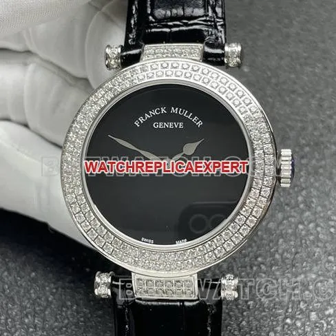 1:1replica watch frank mill quartz ABF factory black dialdiamond bezel black leather braceletfront live photo