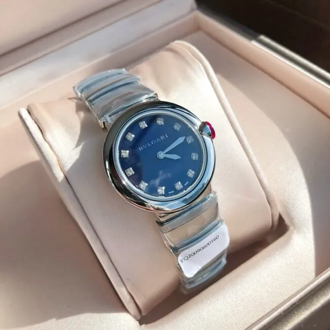 top-tier watch Bvlgari women's blue dialsteel braceletLVCEA series watch front view