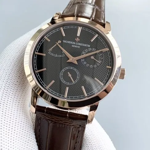 TWS factory top-tier replicaVacheron Constantinreplica watch men's black dial brown belt inheritance series mechanical leather strap round watch front view