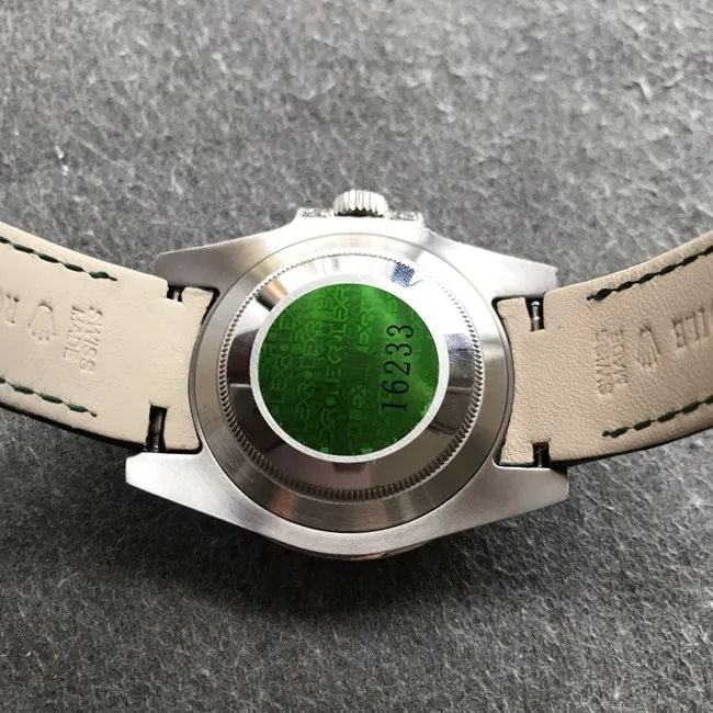 Top-tier watch Rolex men's green dial green strap fully automatic movement Submariner series leather strap watch back cover picture