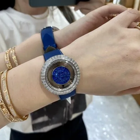 top-tier Jack top-tier women's black dial blue band quartz watch front view