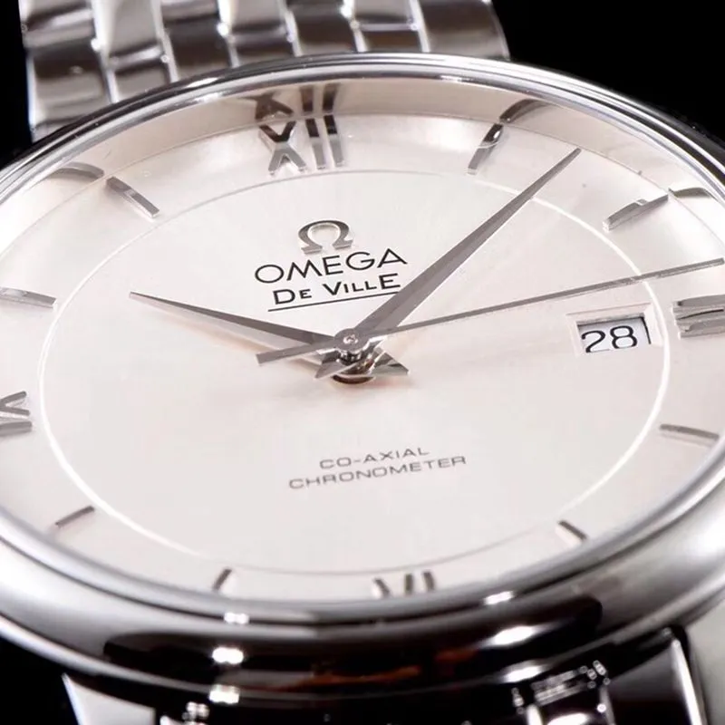 high-quality replicaOmega watch De Ville series men's mechanical ultra-thin watch white steel white face detail shots