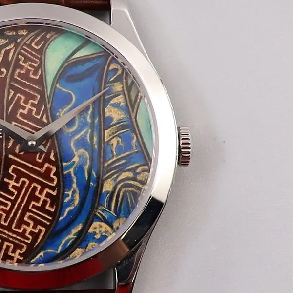 Patek Philippereplica5077P-102 watch Bhutanese six-color fabric micro-painted enamel detail shots