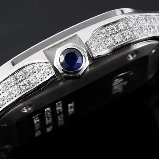 Cartiertop-tiersuper watch Santos series ladies steel braceletdiamondwhite dial watch side view
