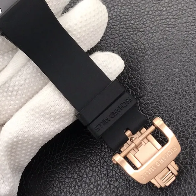 Richard Milletop-tier watch ladies black dial black rubber strapbon bon series mechanical watch front view