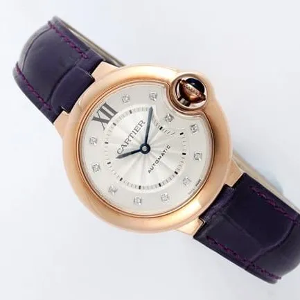 V6 factory top-tier watch Cartier women's white dial blue belt automatic movement blue balloon series watch front view