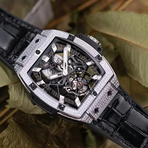 Hublot top-tierhigh-quality watch men's black dial black belt tourbillon MASTERPIECE series mechanical watch front view