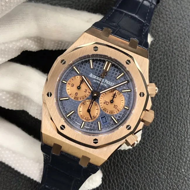 OM Factorytop-tier watch Audemars Piguet Royal Oak men's blue dial26331chronograph series automatic movementleather strap watch back cover picture