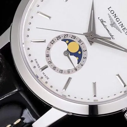 top-tier watch Longines classic retro series white steel white bottom 1832 model mechanical men's watch side view