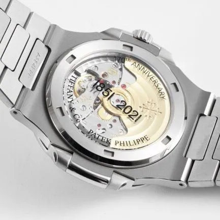 top-tier watch Patek Philippe 170th Anniversary Nautilus 5711 white steel blue bottom men's mechanical watch front view