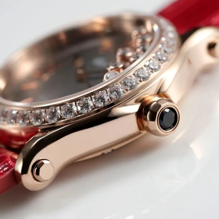 top-tier watch Chopard women's black dial red band happy diamond HAPPY DIAMONDS series mechanical watch movement picture