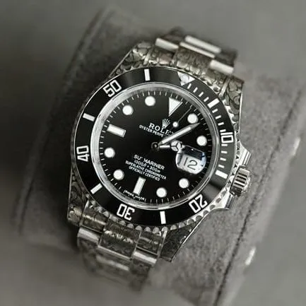 top-tier watch Rolex classic Black Submariner special edition engraved side view