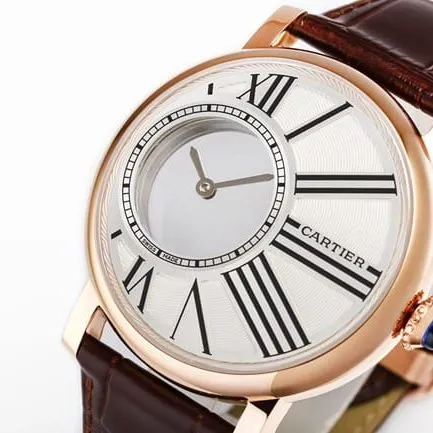 top-tier watch Cartier men's white dial brown belt fully automatic movementleather strap watch front view
