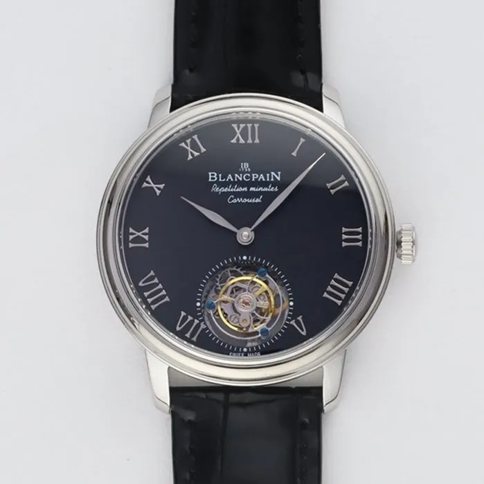 Top-tier watch Blancpain men's black dial Art Master series leather strap watch front view