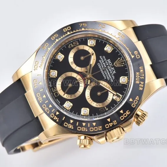 C Factory RolexDaytona1:1super cloneblack dialyellow gold rubber model m116518ln-0078front live photo