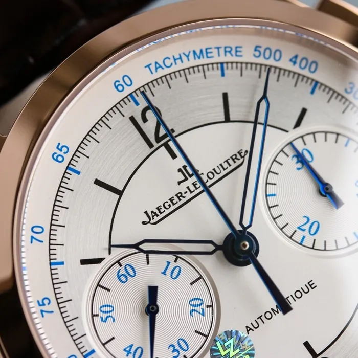 top-tier watch Jaeger-LeCoultre men's rose goldwhite dial master series fully automatic movementleather strap watch front view