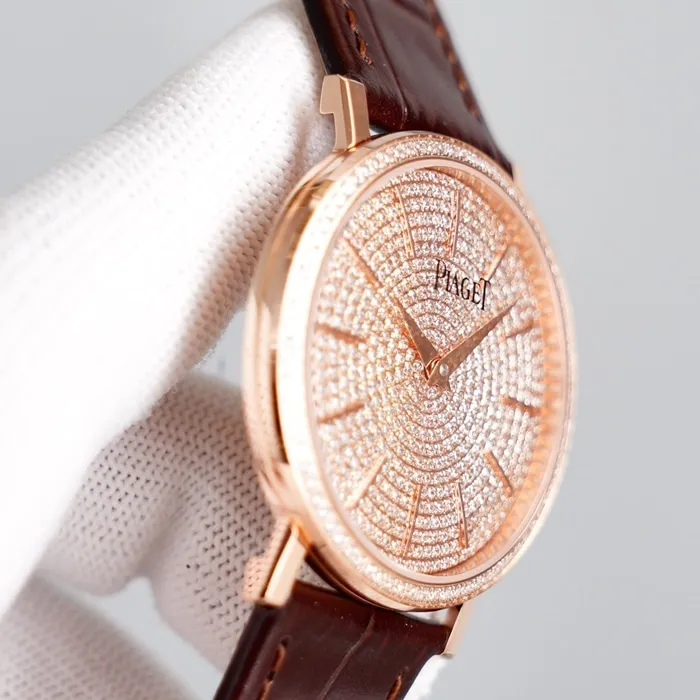 Top-tier watch Piaget men's gold plate Altiplano series automatic movementleather strap watch front view