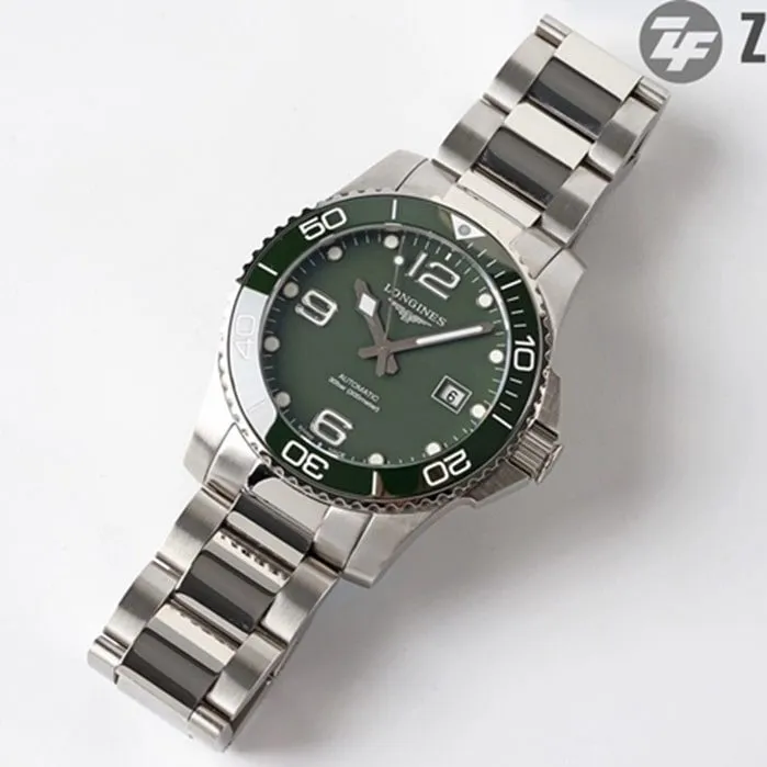 top-tier watch Longines men's green dial Concas series mechanical steel bracelet watch detail shots