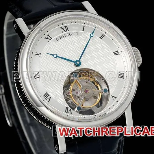 Breguet collectible watch RMS factory classic silver white dialtourbillon mechanical leather strap model front live photo
