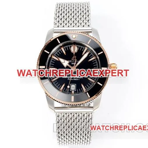 1:1replica watch BLS factory super ocean culture Breitlingblack dialrose gold steel braceletfront live photo