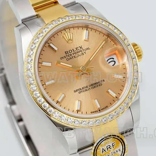 ARF FactoryRolex log gold plate diamond bezel31mm gold three grid link 278383front live photo