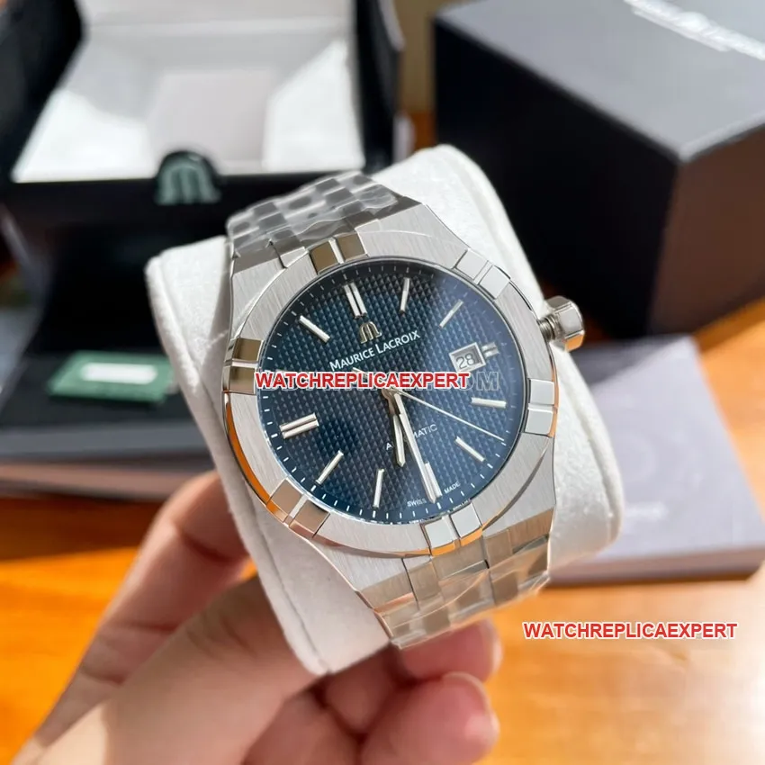 Amy blue dial decorative Paris stud steel bracelet model AI6008 front live photo