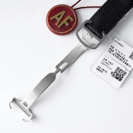 AF Factorytop-tier replicaCartier men's white dial black belt tank series fully automatic movementleather strap watch front view