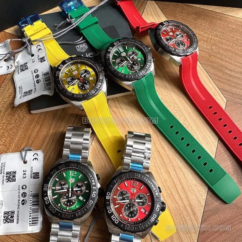 Tag Heuer F11:1super red green yellow plate chronograph rubber model CAZ101Afront live photo