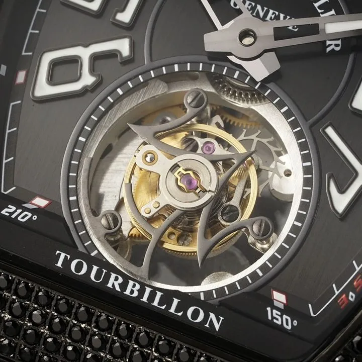 RMS factory Frank Muller men's watch black dial diamond tourbillonleather strap model V45front live photo
