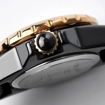 top-tier replicaChanel women's black dial black belt J12 series quartzleather strap watch front view