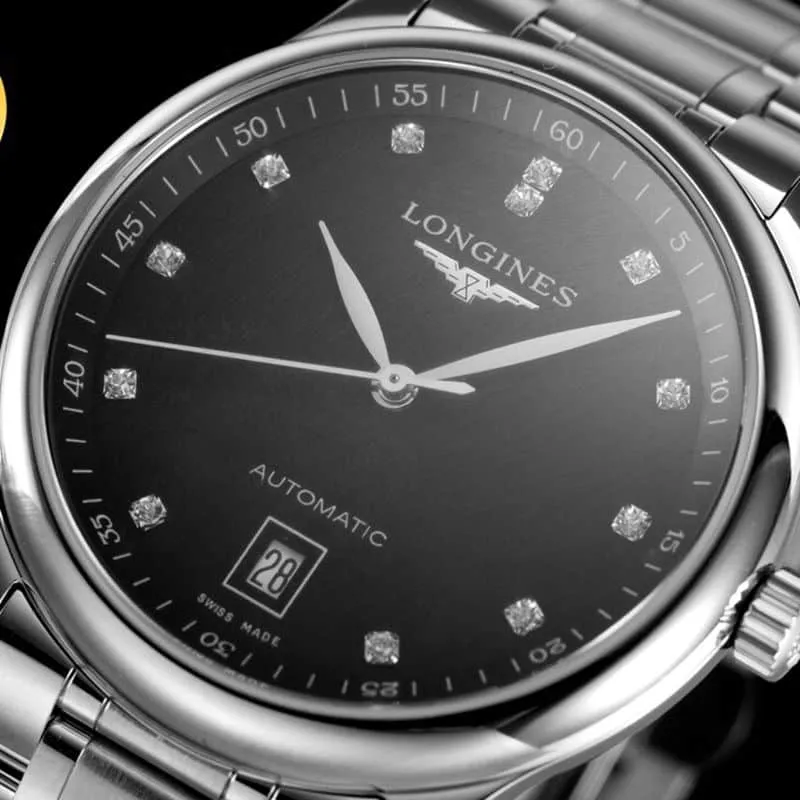 Longinestop-tier watch master series men's mechanical black watch movement picture