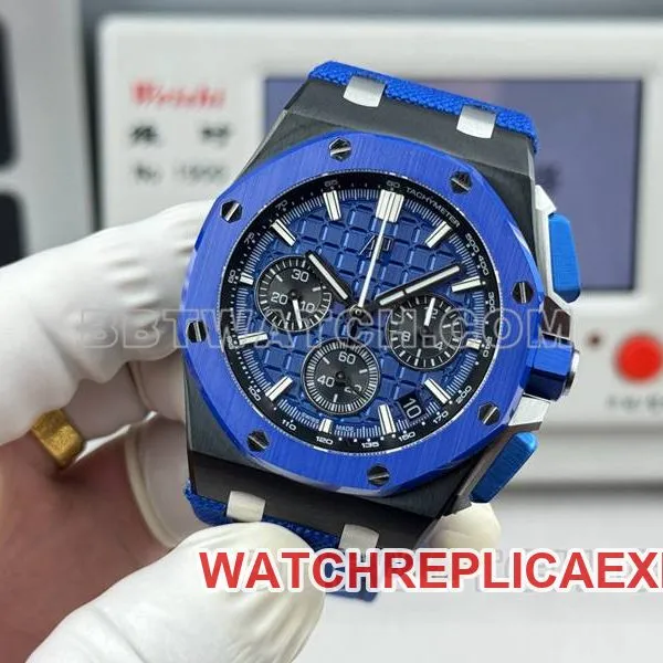 Audemars Piguet collectible Watches LS Factory Royal Oak Offshore 43MM Blue Plate Chronograph Mechanical Rubber Model 26420 Front Actual Picture
