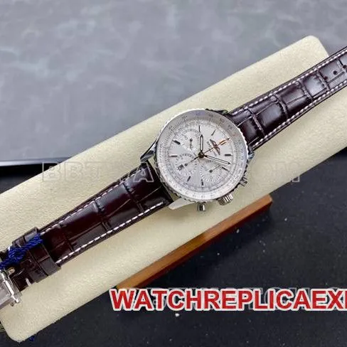 1:1replica watch BLS factory aviation chronographBreitling silver white dial brown leather strap model front live photo