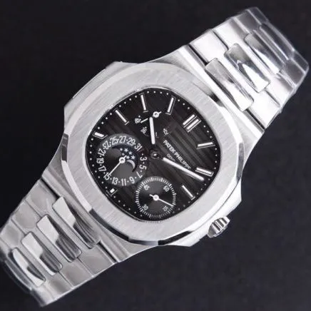 GR factory top-tier watch Patek Philippe5712GR king of steel white steel black bottom men's mechanical watch shocking debut front view