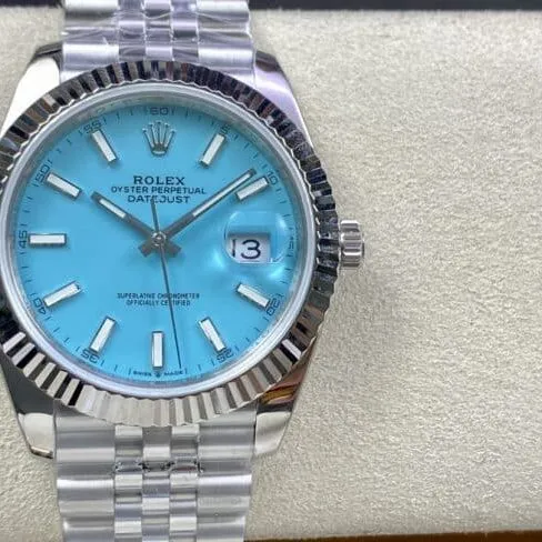 top-tier replica2022 official new product color Rolex Tiffany Blue Datejust41mm men's mechanical watch front view