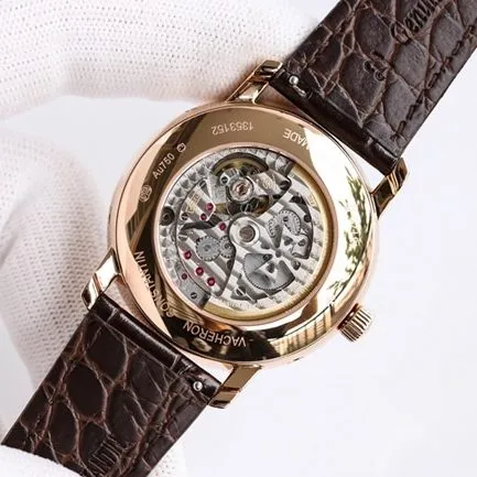top-tier watch Vacheron Constantin men's white dial heritage series perpetual calendar multi-function mechanical leather strap watch front view