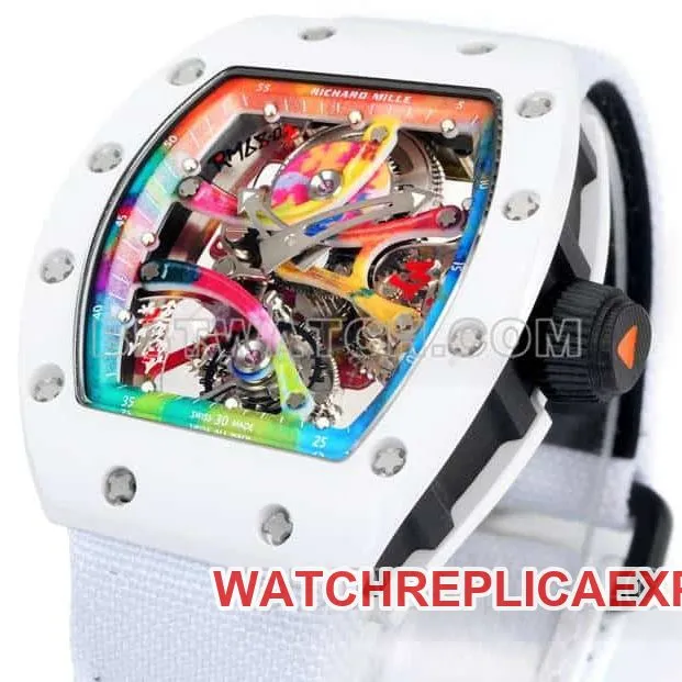 Richard Mille men's top-tier 1:1super graffiti tourbillon white leather model RM 68-01front live photo