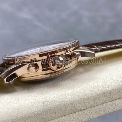 1:1replica watch aviation chronographBLS factory Breitlingrose gold diamond white dialleather strap model front live photo