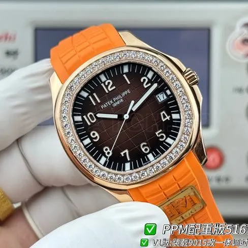 Patek PhilippePPM factory 1:1replica watch Aquanaut dark brown platediamond bezel5167front live photo