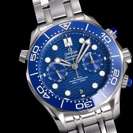 OM Factorytop-tier watch Omega men's 44mm Seamaster 300m blue dialsteel braceletchronograph watch front view