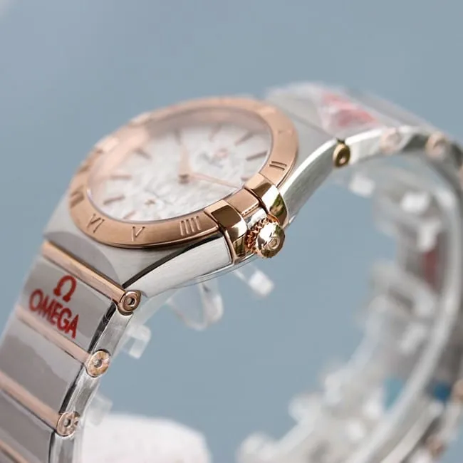 TW factory Omega women's watch white dialsteel bracelet constellation series quartz front view