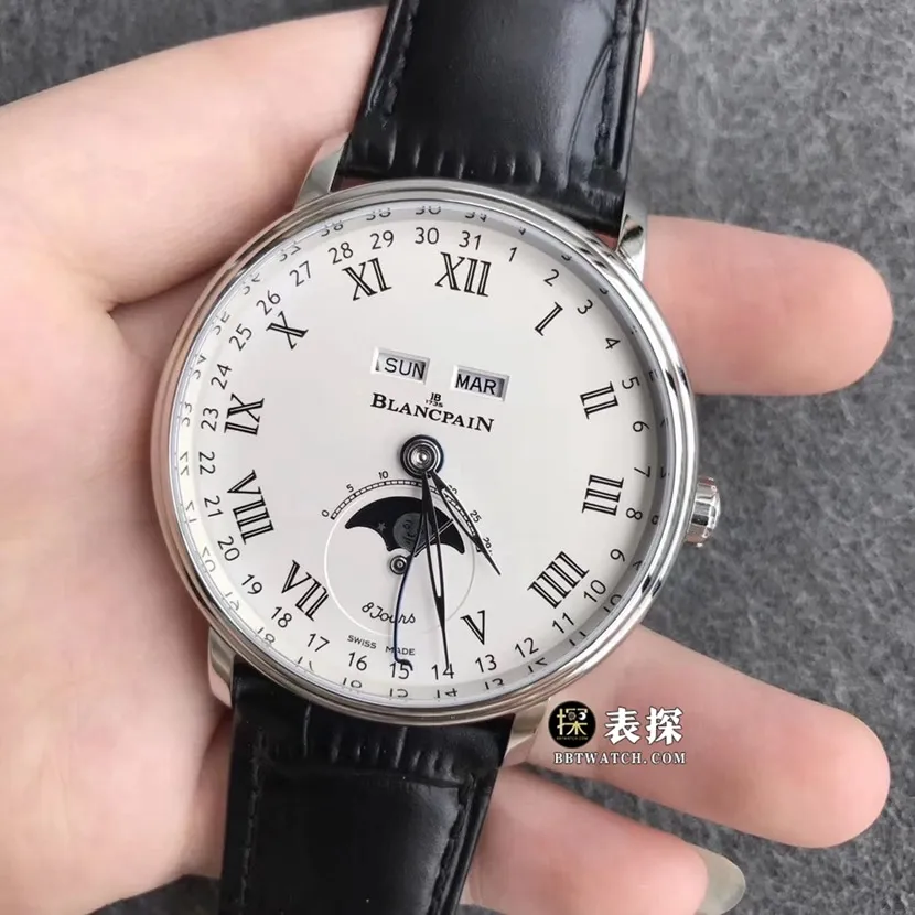 TTC factory Blancpain classic 6263 top-tier watch men's white dial full date displaymoon phaseleather strap model pictures and prices braceletlive photos