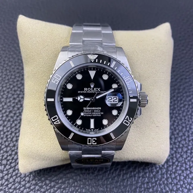 Clean factory Rolex top watch men's black dial steel band Black Submariner mechanical watch front view